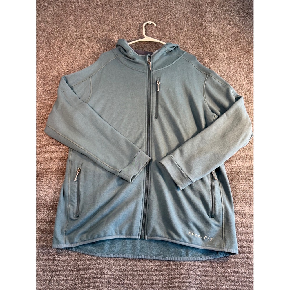 Free Fly Mens Bamboo Thermal Fleece Full Zip Hoodie Jacket Blue XXL